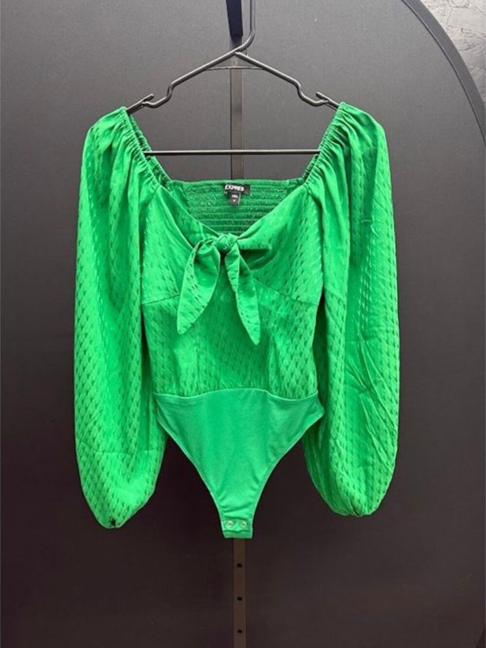 Express Green Satin Tie Long Sleeve Bodysuit